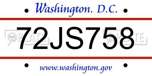72JS758 District Of Columbia License Plate