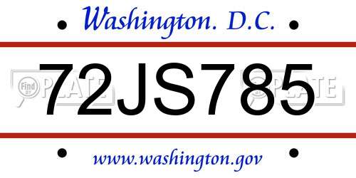 72JS785 District Of Columbia License Plate