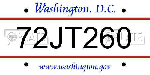 72JT260 District Of Columbia License Plate