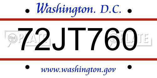 72JT760 District Of Columbia License Plate