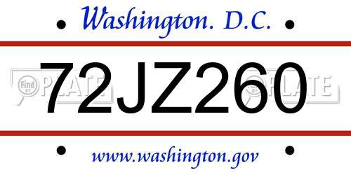 72JZ260 District Of Columbia License Plate