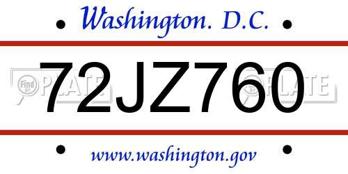 72JZ760 District Of Columbia License Plate