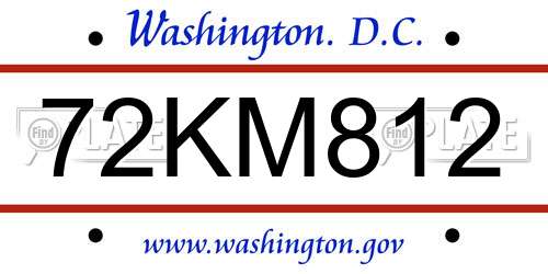 72KM812 District Of Columbia License Plate