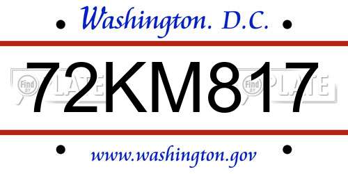 72KM817 District Of Columbia License Plate
