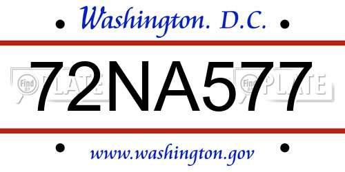 72NA577 District Of Columbia License Plate