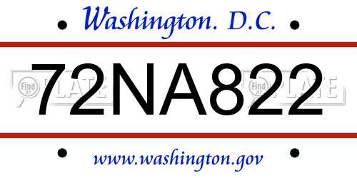 72NA822 District Of Columbia License Plate