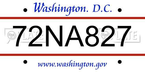 72NA827 District Of Columbia License Plate