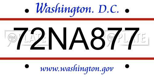 72NA877 District Of Columbia License Plate