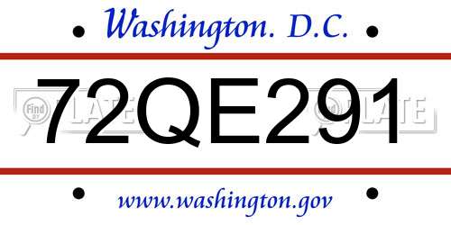 72QE291 District Of Columbia License Plate