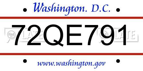 72QE791 District Of Columbia License Plate