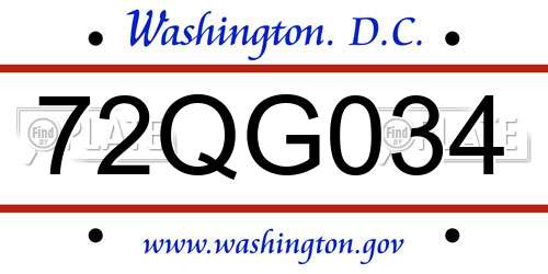 72QG034 District Of Columbia License Plate