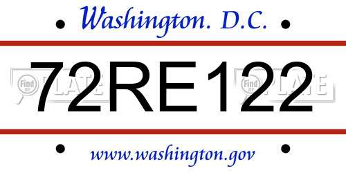 72RE122 District Of Columbia License Plate