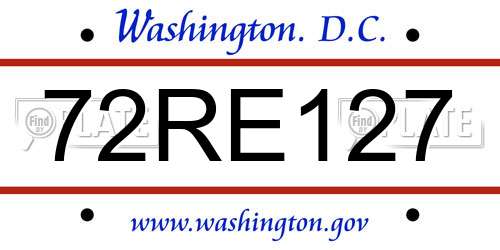 72RE127 District Of Columbia License Plate