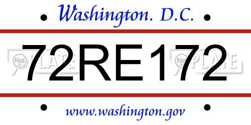 72RE172 District Of Columbia License Plate