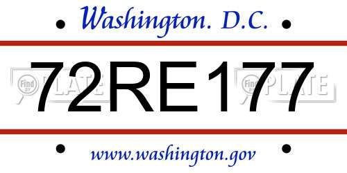 72RE177 District Of Columbia License Plate
