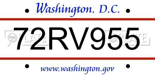 72RV955 District Of Columbia License Plate
