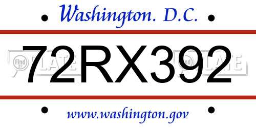 72RX392 District Of Columbia License Plate