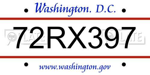 72RX397 District Of Columbia License Plate