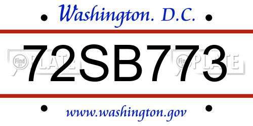 72SB773 District Of Columbia License Plate