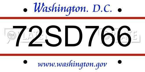 72SD766 District Of Columbia License Plate