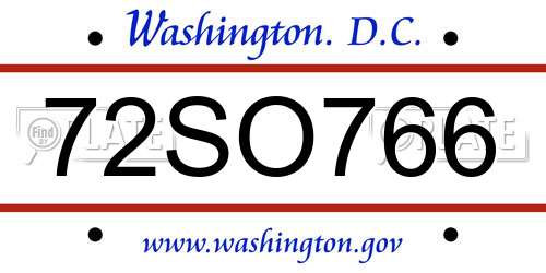 72SO766 District Of Columbia License Plate
