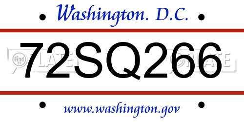 72SQ266 District Of Columbia License Plate