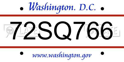 72SQ766 District Of Columbia License Plate