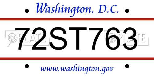 72ST763 District Of Columbia License Plate