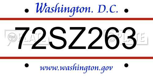 72SZ263 District Of Columbia License Plate