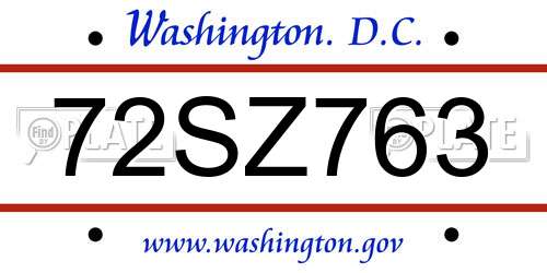 72SZ763 District Of Columbia License Plate
