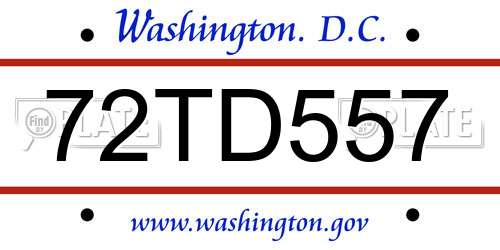 72TD557 District Of Columbia License Plate