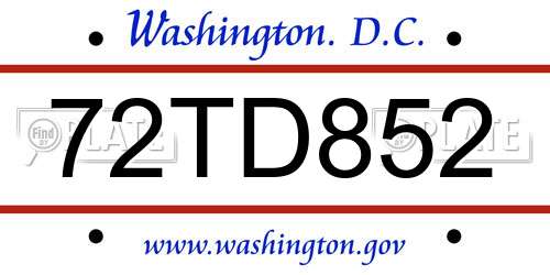 72TD852 District Of Columbia License Plate