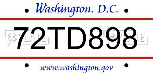 72TD898 District Of Columbia License Plate
