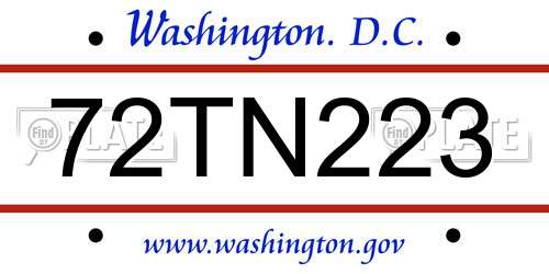 72TN223 District Of Columbia License Plate