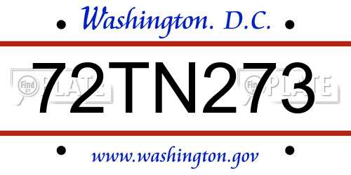 72TN273 District Of Columbia License Plate