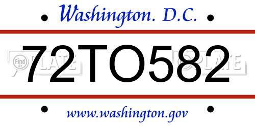 72TO582 District Of Columbia License Plate
