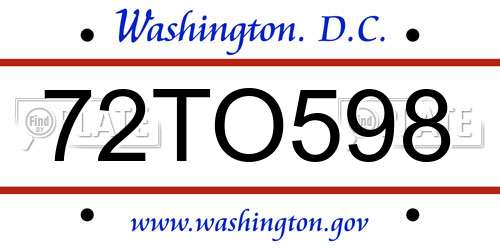 72TO598 District Of Columbia License Plate