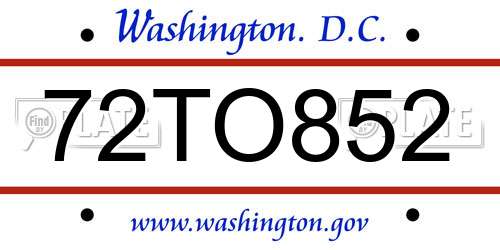 72TO852 District Of Columbia License Plate