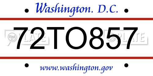 72TO857 District Of Columbia License Plate