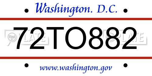 72TO882 District Of Columbia License Plate