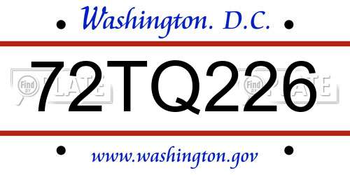 72TQ226 District Of Columbia License Plate