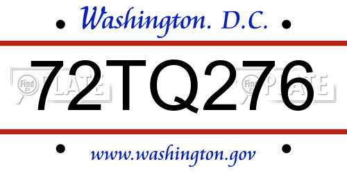 72TQ276 District Of Columbia License Plate