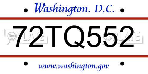 72TQ552 District Of Columbia License Plate