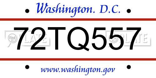 72TQ557 District Of Columbia License Plate