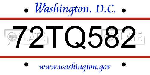 72TQ582 District Of Columbia License Plate