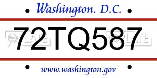 72TQ587 District Of Columbia License Plate