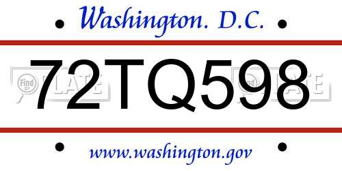 72TQ598 District Of Columbia License Plate