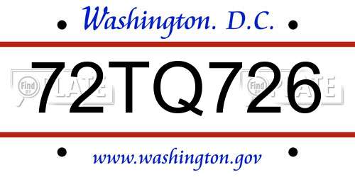 72TQ726 District Of Columbia License Plate