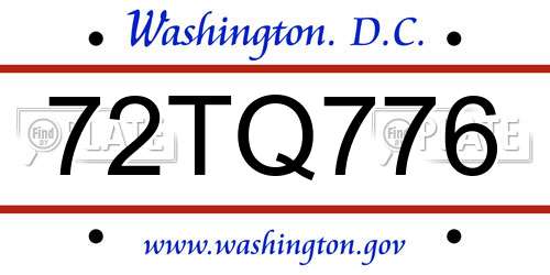 72TQ776 District Of Columbia License Plate