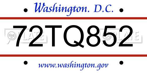 72TQ852 District Of Columbia License Plate